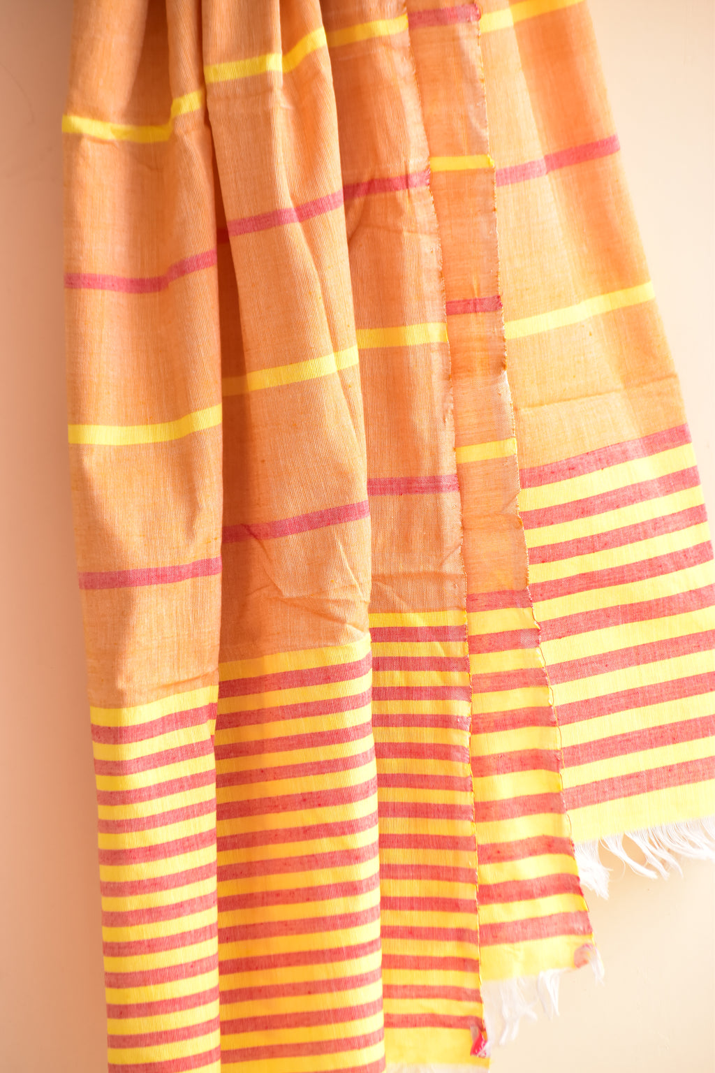 Handwoven Cotton Dupatta Yellow & Red Stripes