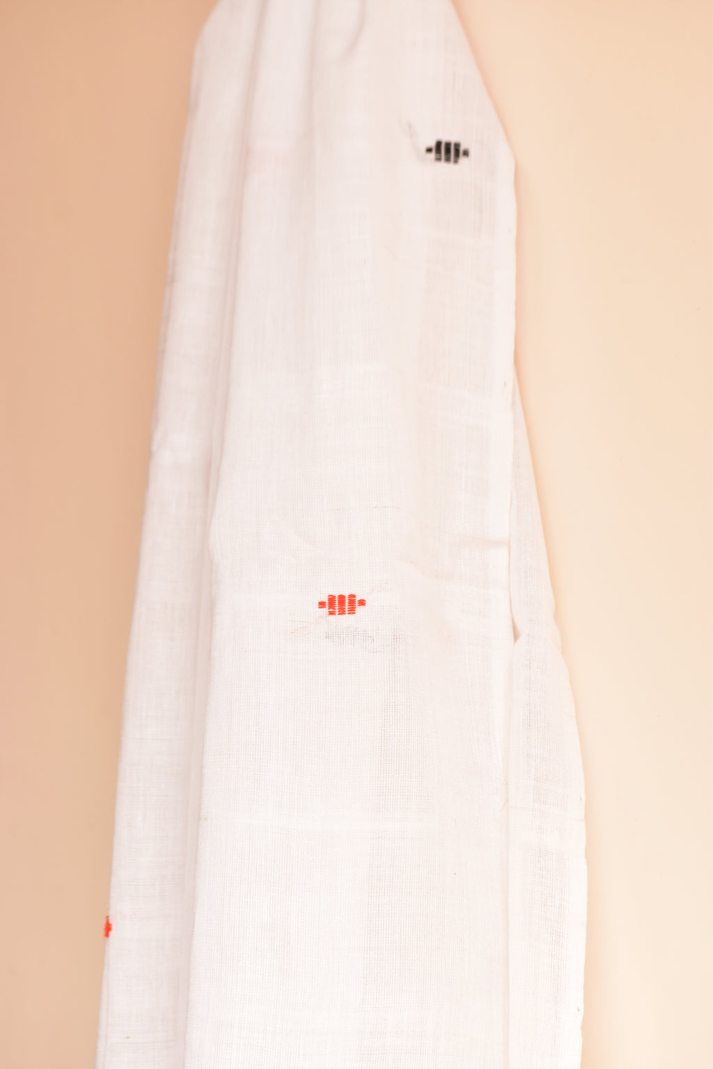 Handwoven Cotton Dupatta White, Black & Pink Buta