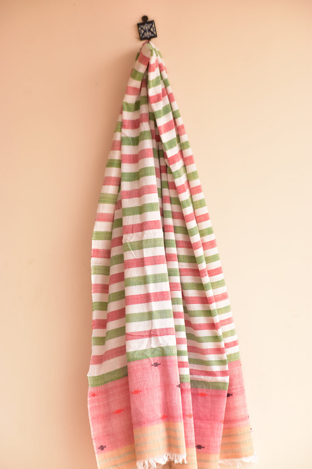 Handwoven Cotton Dupatta Pink & Green Stripes
