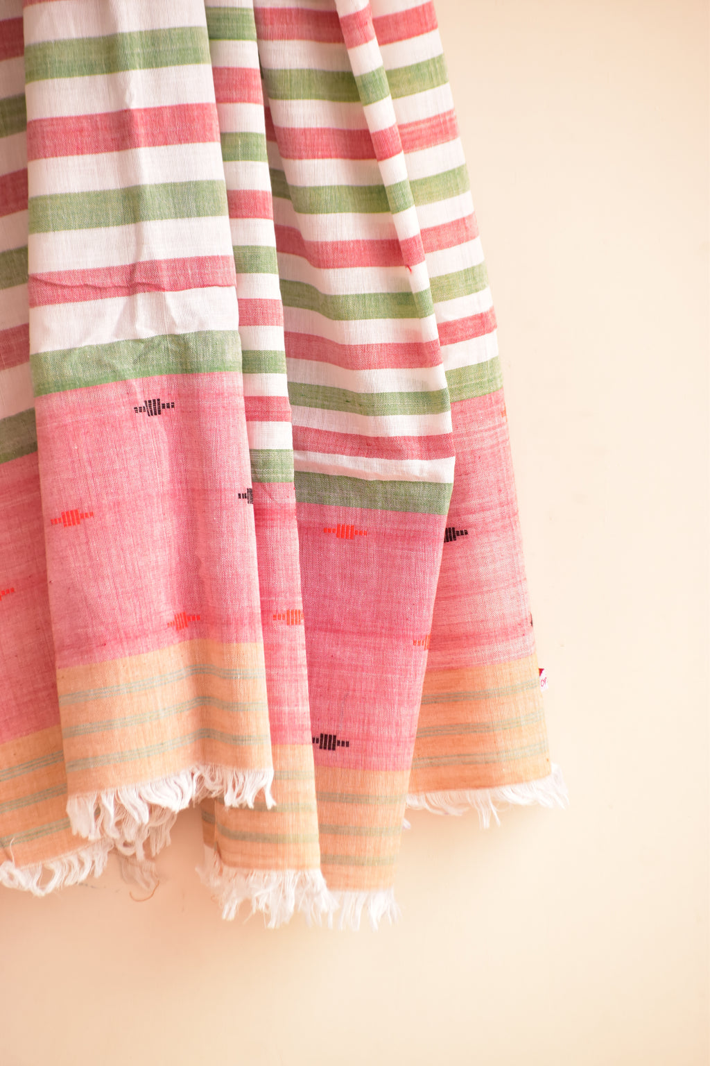 Handwoven Cotton Dupatta Pink & Green Stripes