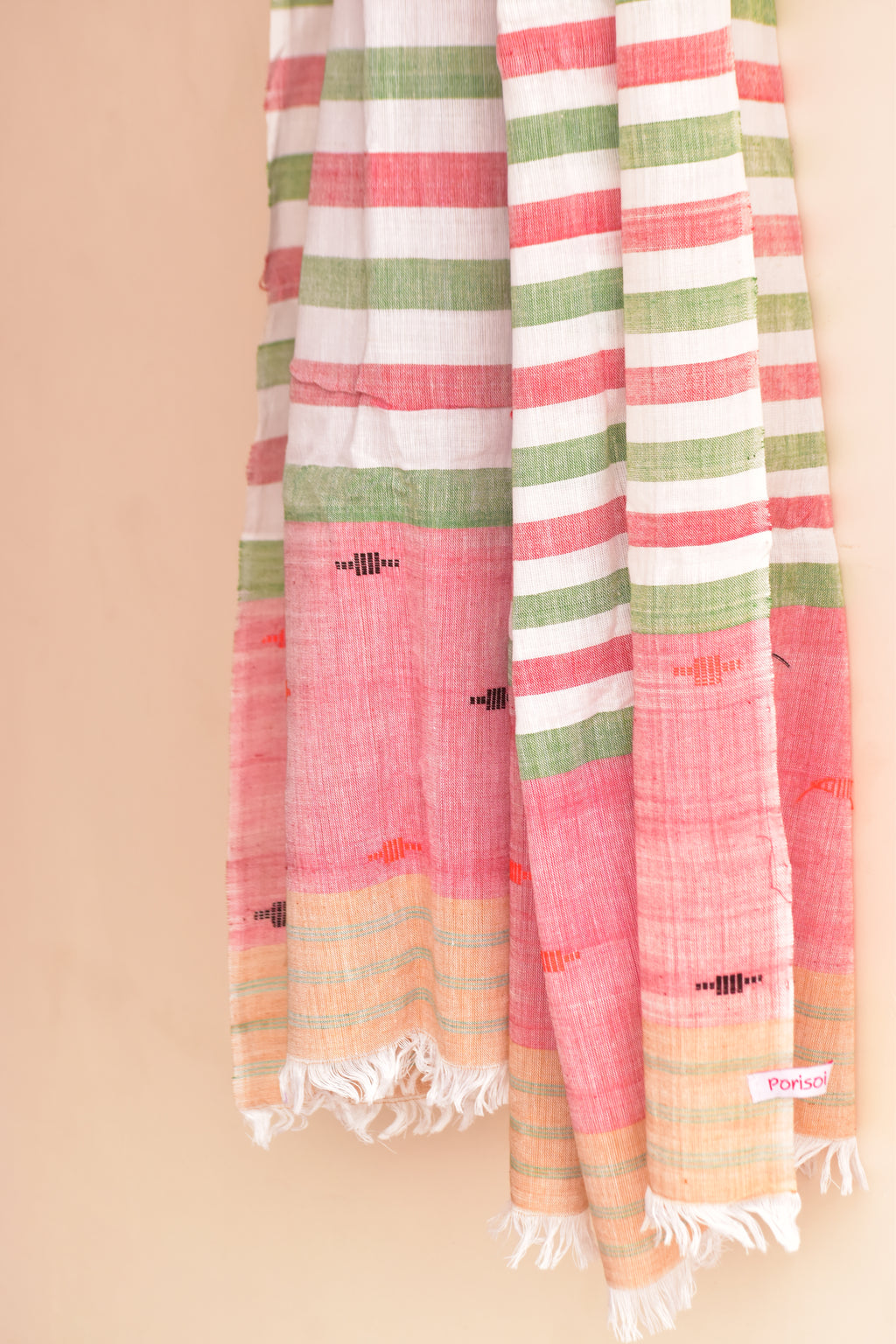Handwoven Cotton Dupatta Pink & Green Stripes