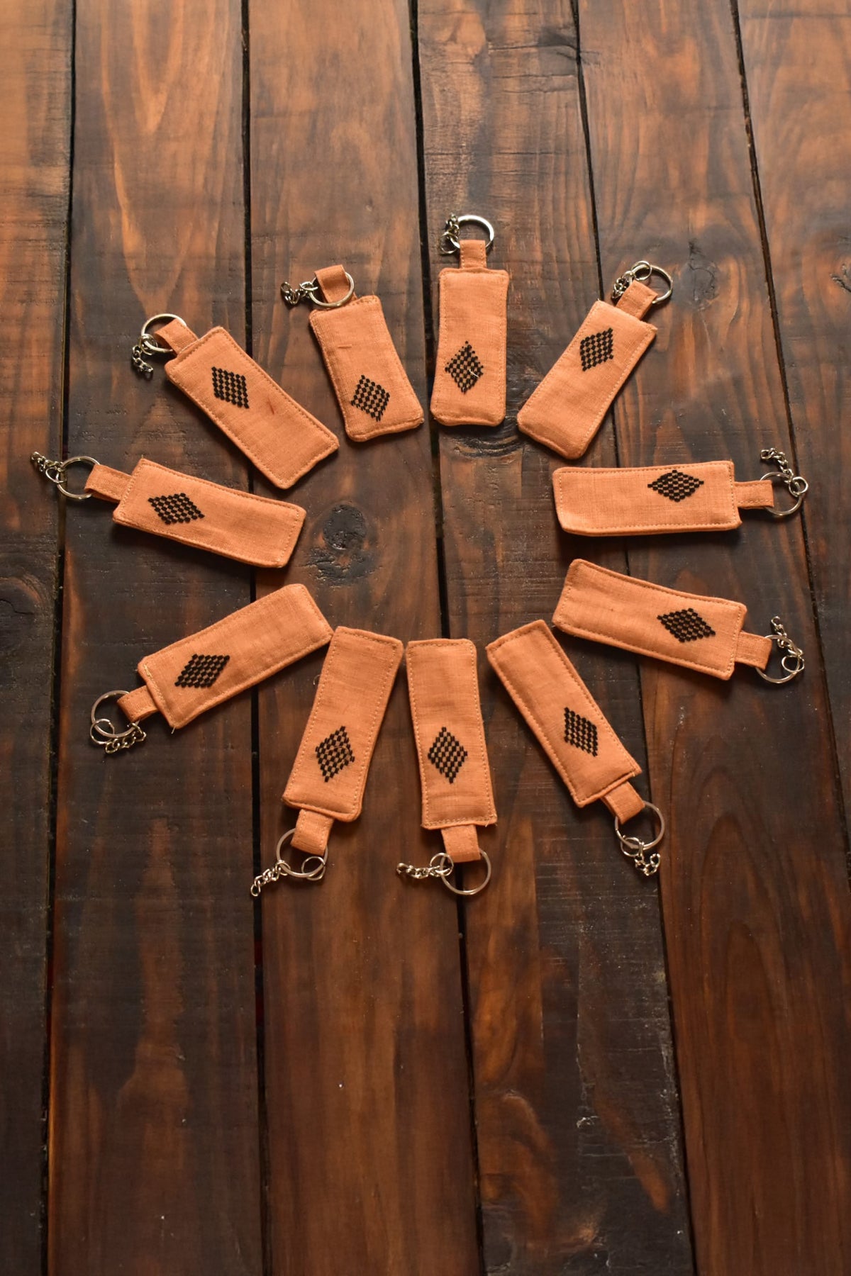 Handloom Fabric Keychain Beige with Black motifs